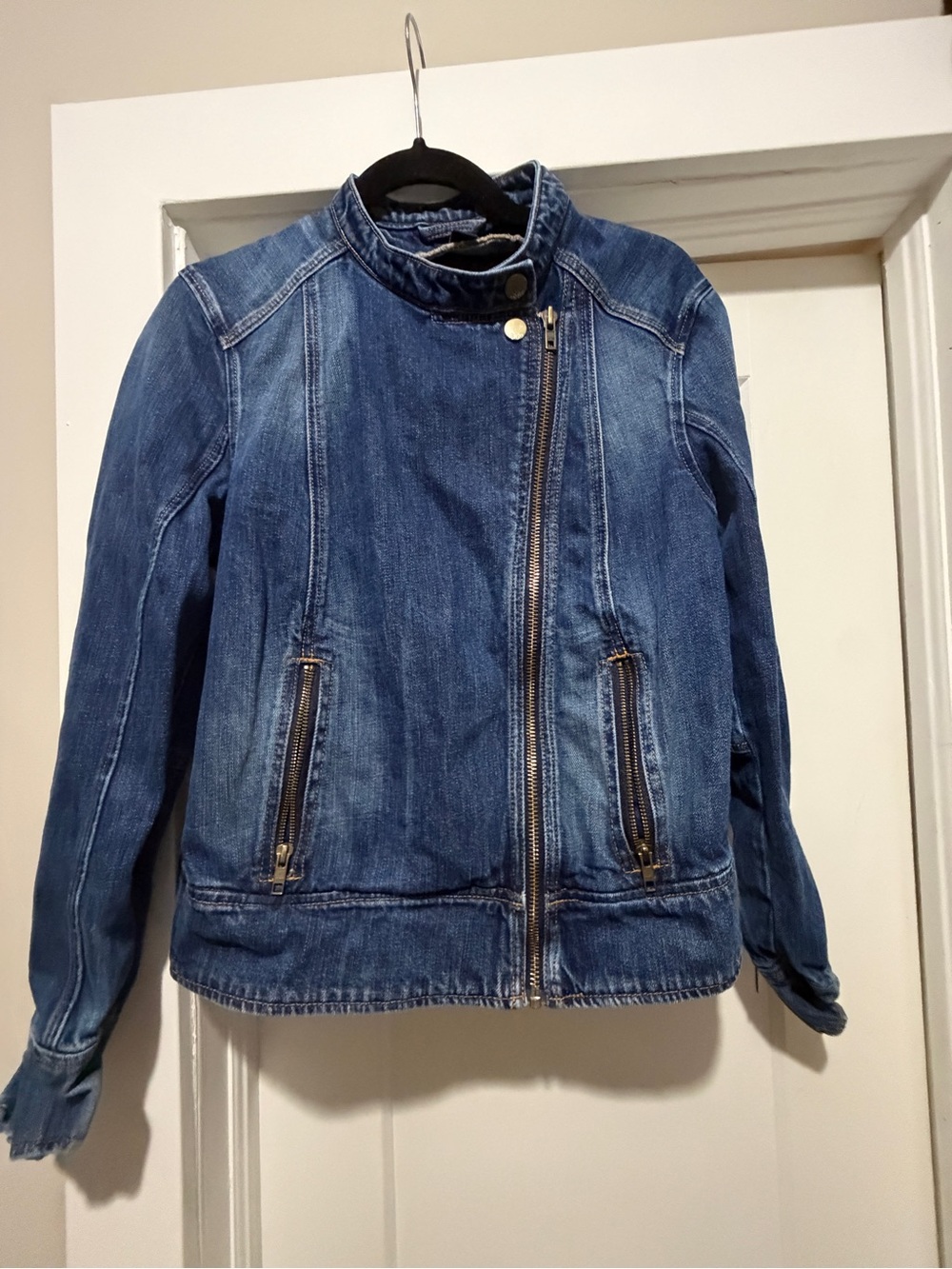GAP Women's Dark Blue Denim Motorcycle Jacket